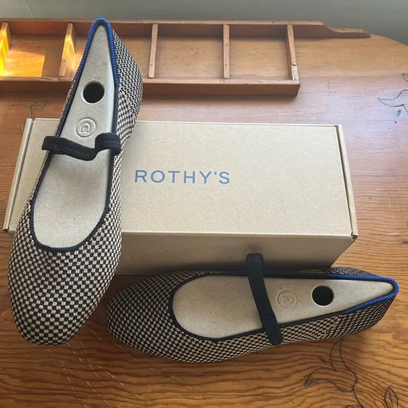 Rothy's Black and Cream Checkered Loafers - Picture 1 of 6